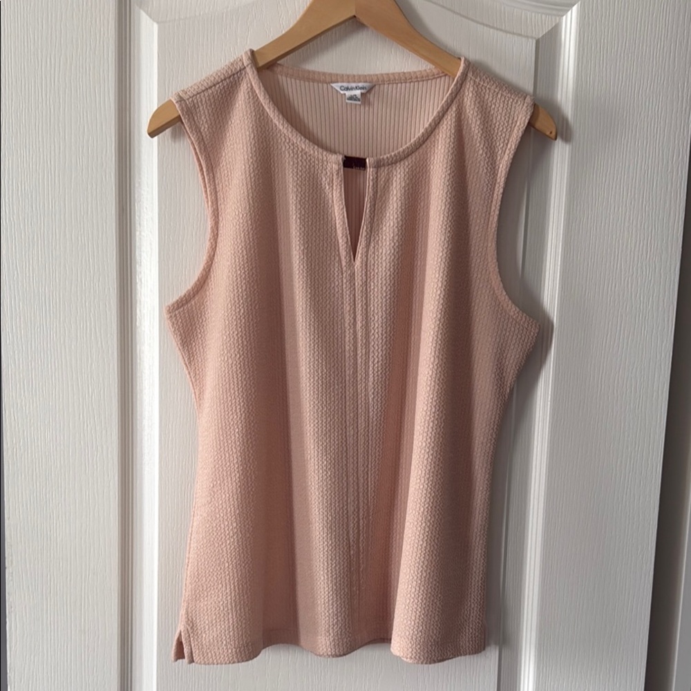 Calvin Klein Beige Sleeveless Blouse -Size L - Like New - Workwear
